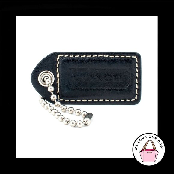2.5" Large VINTAGE COACH Black Leather Nickel Fob Bag Charm Keychain Hang Tag - Picture 1 of 1